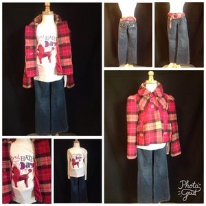 Baby GAP Kid plaid wool coat jean poodle shirt 6 7